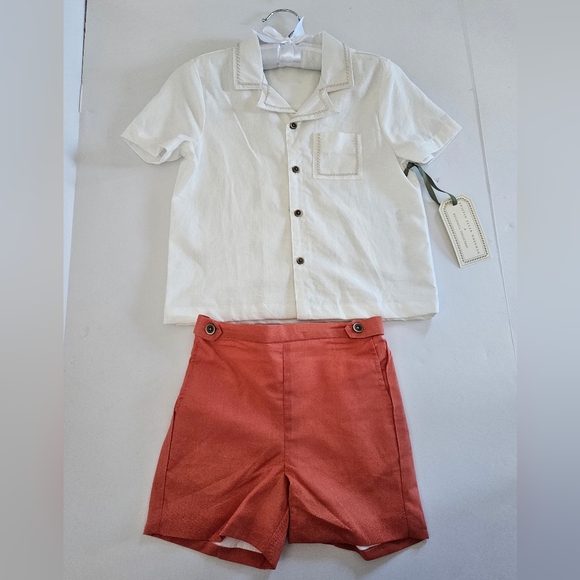 Edgehill Collection Little Boys Arlo Camp Collar Short Sleeve Woven & Shorts Set - Picture 5 of 10